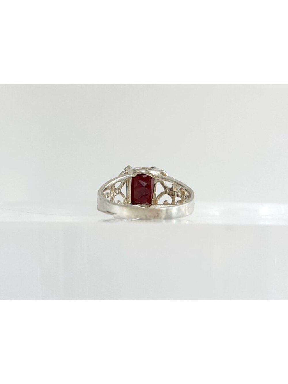 Garnet Emerald Cut Gemstone Sterling Silver 925 Victorian Vintage Ring - sz 6.25 - Picture 4 of 13
